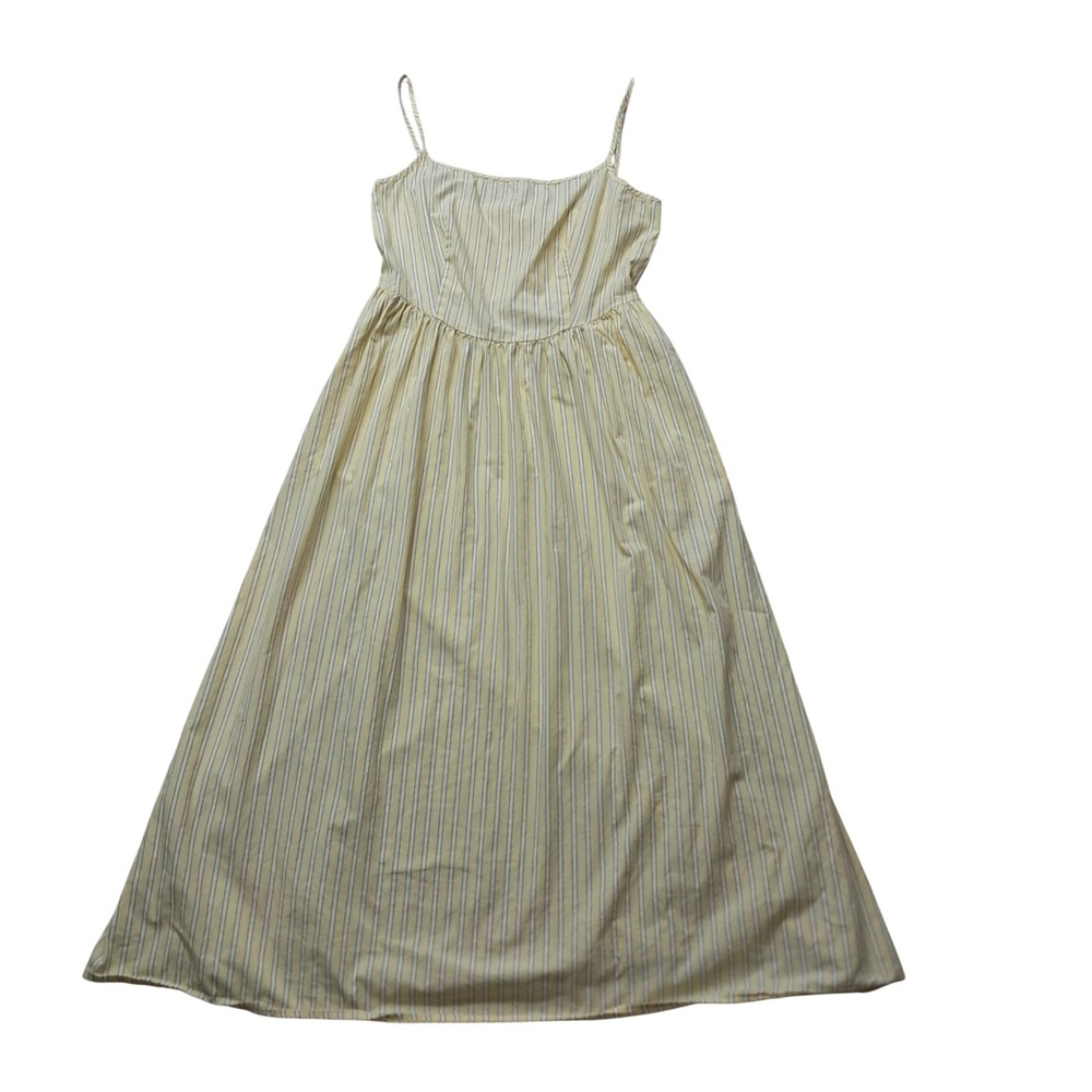 Gap Dress Womens Medium Yellow Midi Scoop Neck Dip Striped Cami Smocked Preppy
